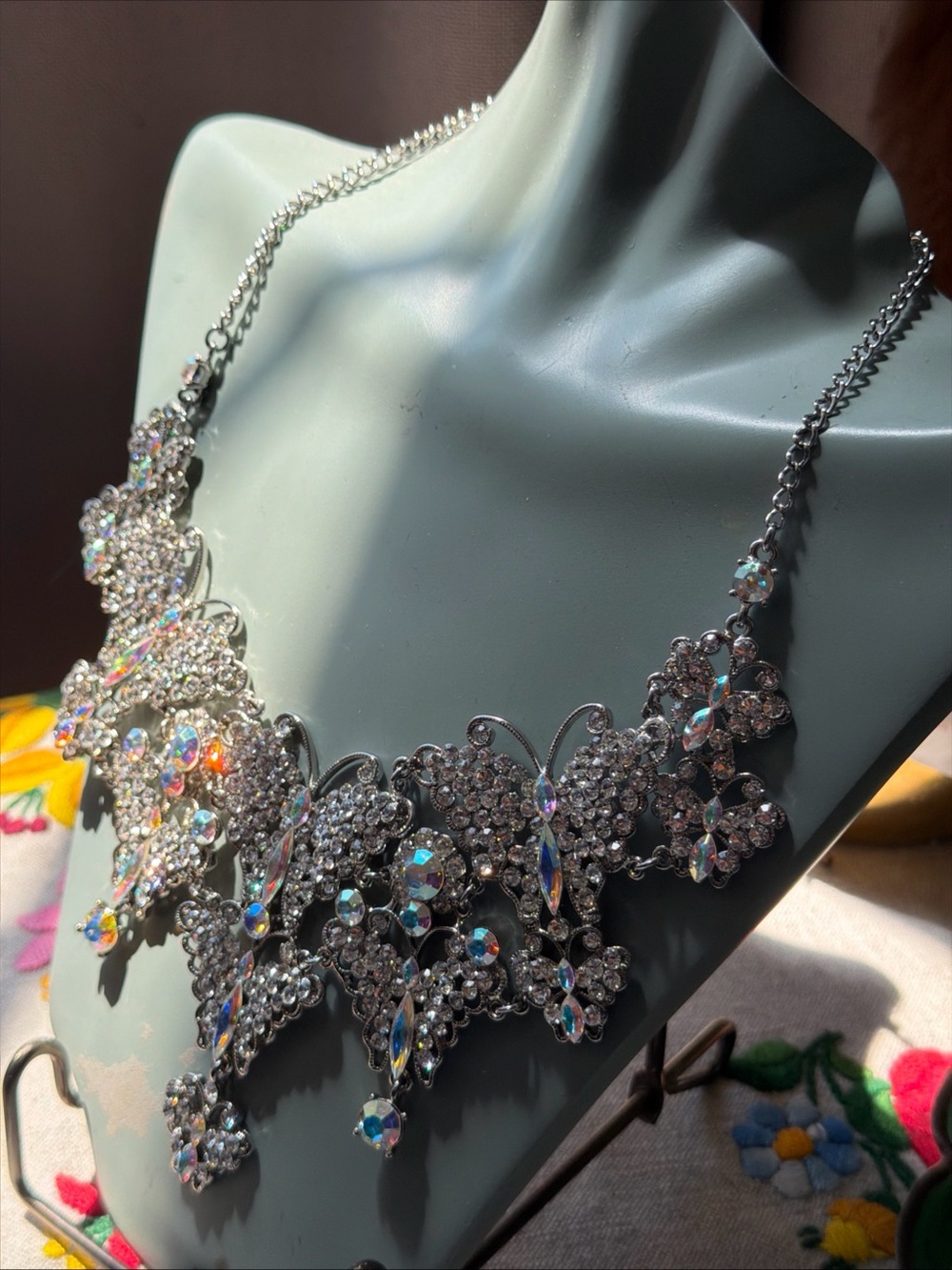 Kirks Folly Silver and AB Crystal Bib Necklace - Picture 3 of 12